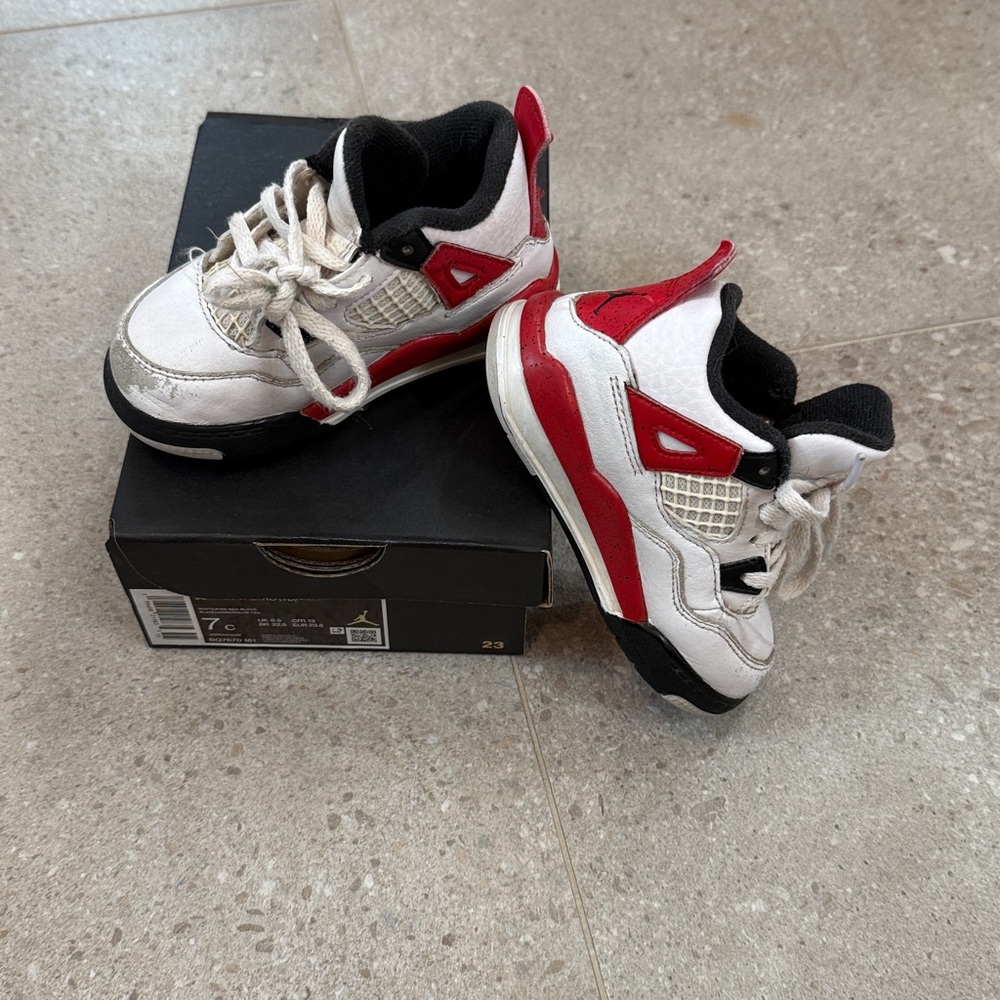 Jordan 4 Retro (TD) Nike Sneakers Toddler size 7c White/Fire Red-Black